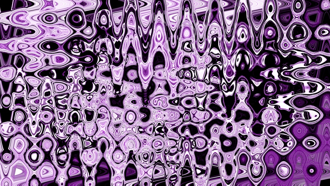 A purple and black abstract painting with circles